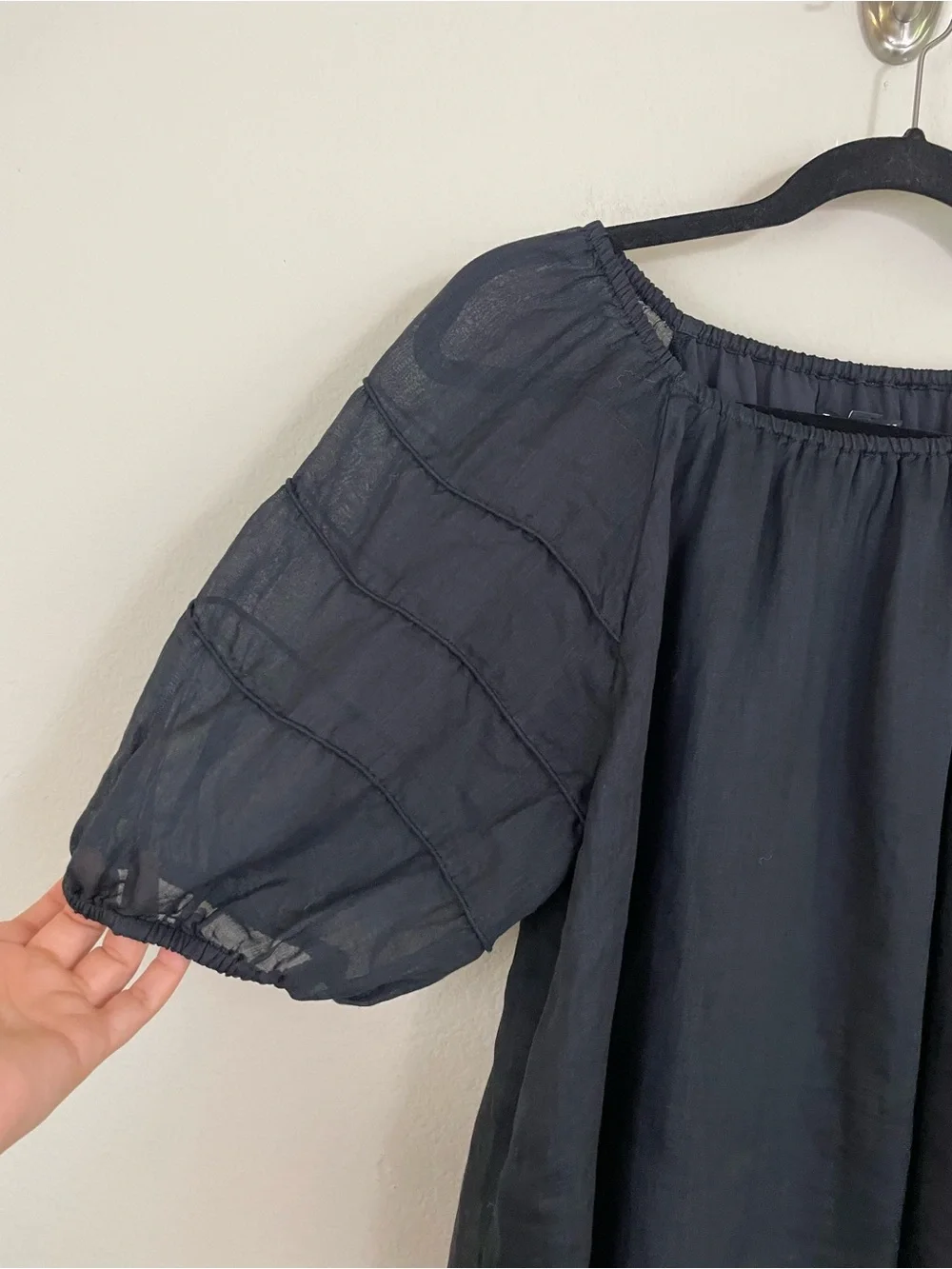 J. Crew Black Puff Sleeve Ramie Top Size Medium